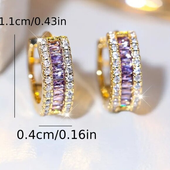 Small Huggie Earrings with Tons of Bling Purple 1455 - Picture 7 of 7